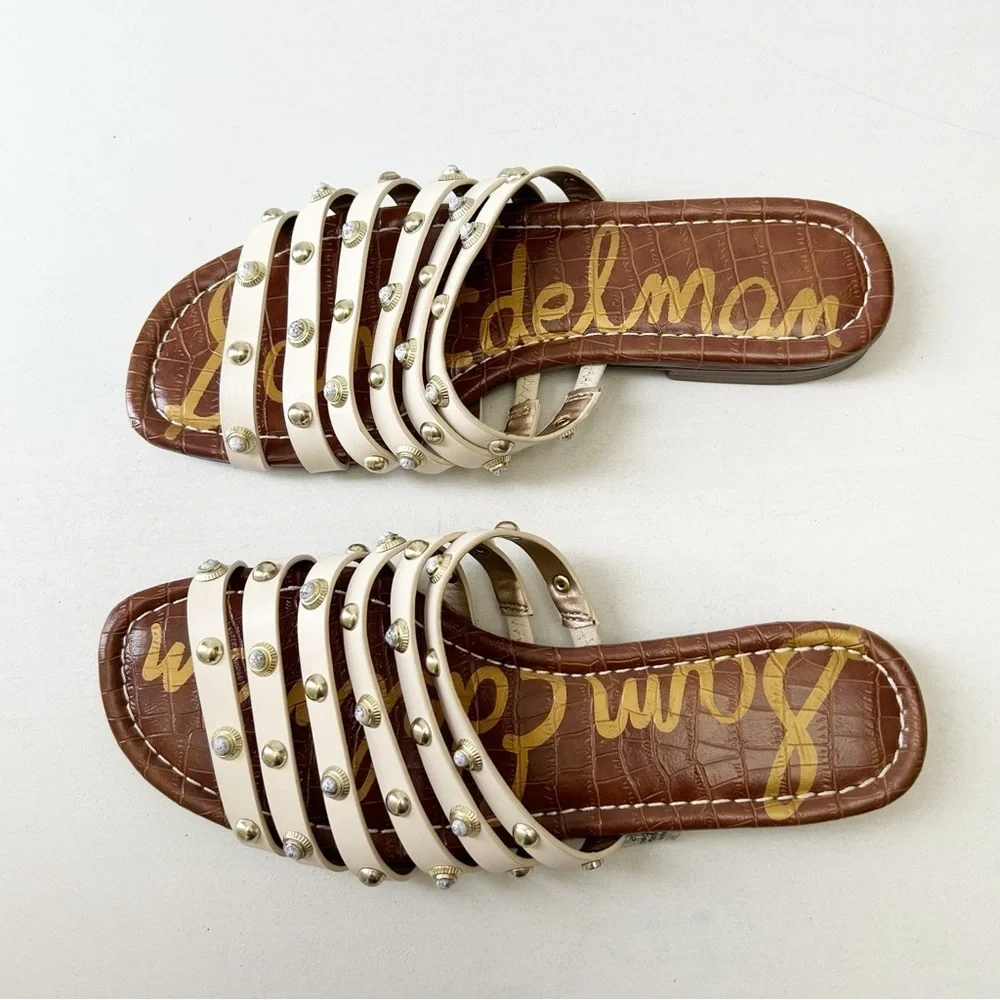 Sam Edelman Brea Sandal Studded Leather Flat Slides Modern Ivory Size 7.5 - Picture 8 of 13